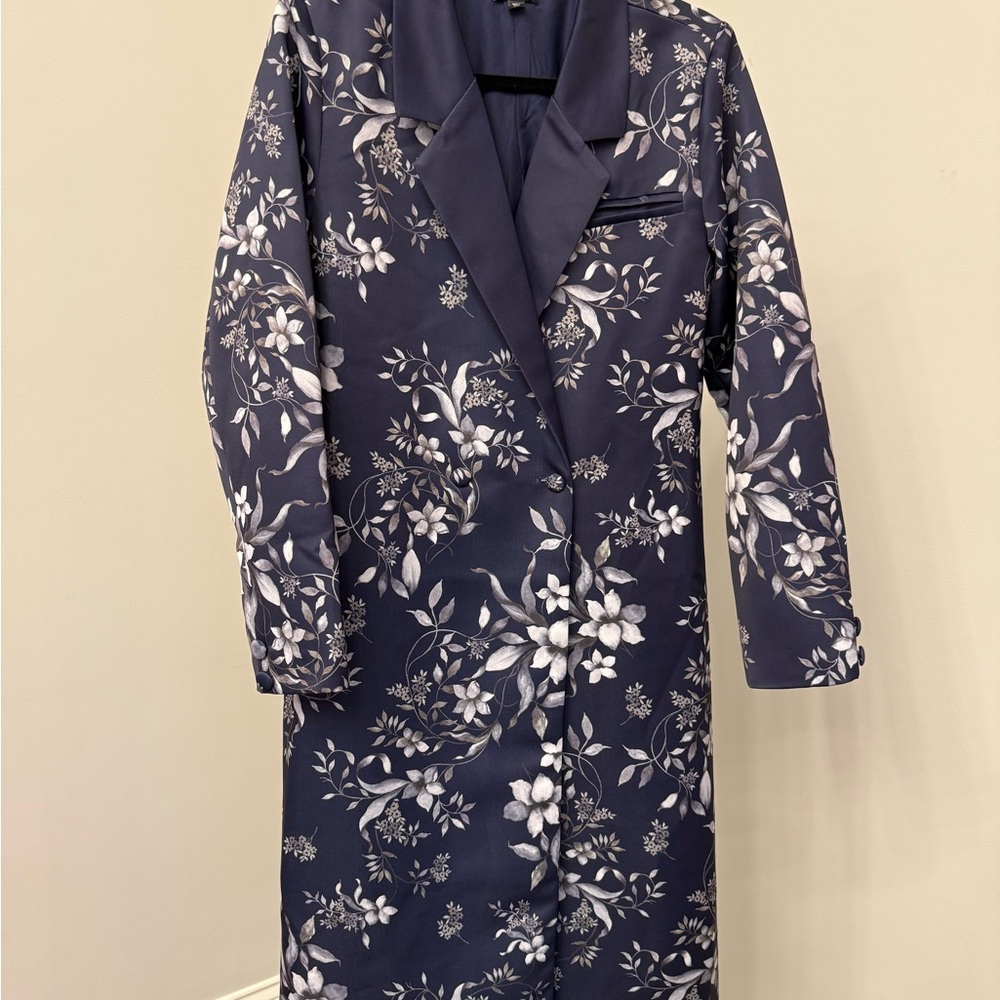 VENUS Navy Coat with White Floral Design